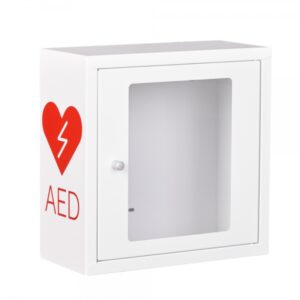 bialo czerwona szafka aed asb1000 metalowa z zamkiem magnetycznym white red 37x37x17
