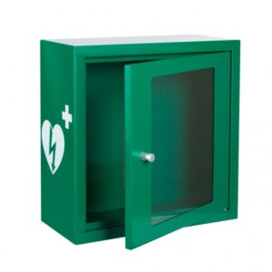zielono biala szafka aed asb1000 metalowa z zamkiem magnetycznym green white ilcor