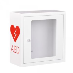 bialo czerwona szafka aed asb1010 metalowa z zamkiem magnetycznym i alarmem dzwiekowym white red