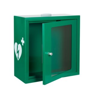 mala zielona szafka aed asb2020 kompaktowa metalowa z zamkiem magnetycznym alarmem led green white 30x30x13